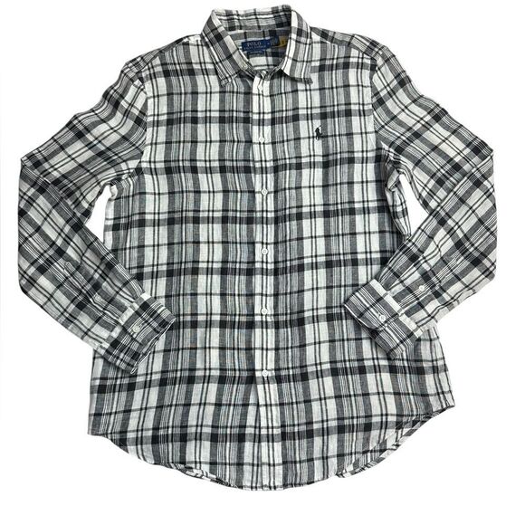 Polo Ralph Lauren Relaxed Fit Plaid 100% Linen Button Down Shirt Women’s Medium - Picture 4 of 7